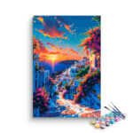 Sunset in Mediterranean Village Landscape Paint by Numbers Kit