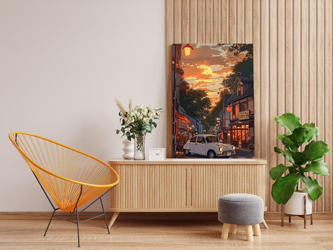 Vintage Street at Sunset Paint by Numbers Kit - Image 2