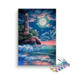 Majestic Lighthouse Under Moonlit Waves Paint by Numbers Kit