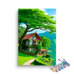 Serene Lakeside Cottage Nature Paint by Numbers Kit