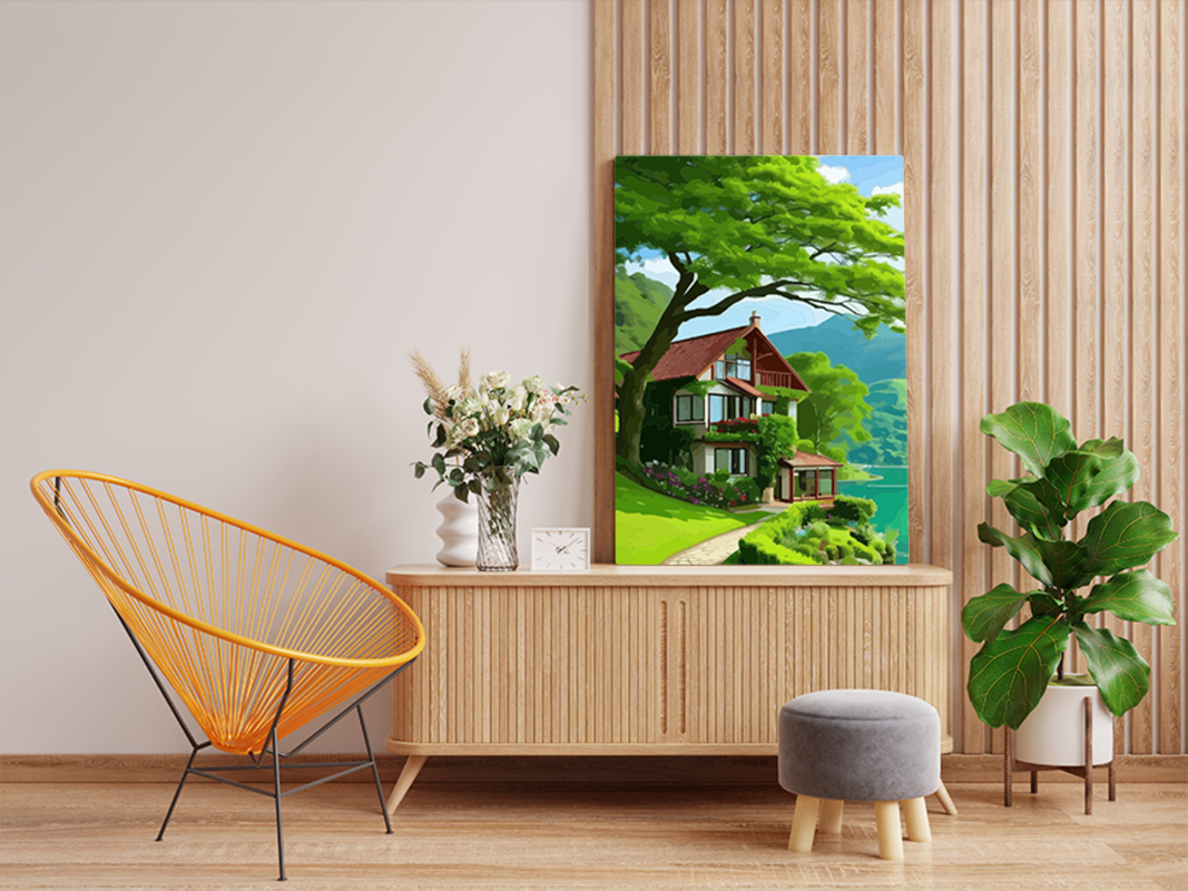 Serene Lakeside Cottage Nature Paint by Numbers Kit - Image 2