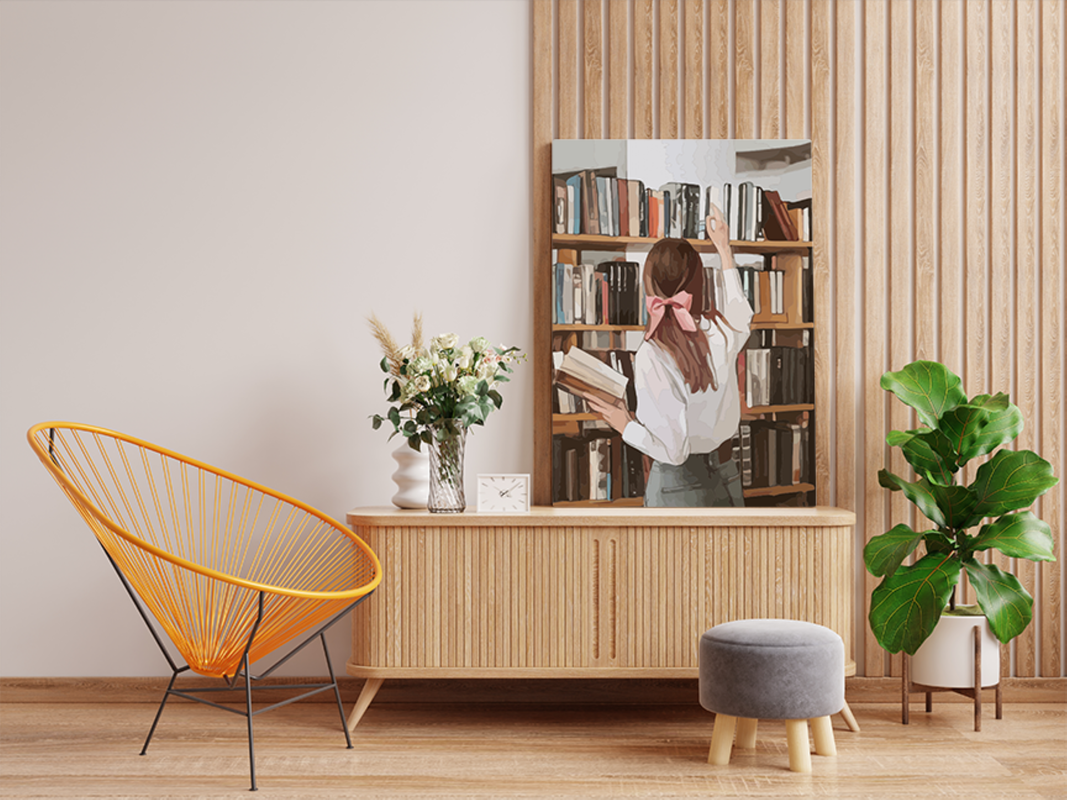 Book Lover in a Cozy Library Paint by Numbers Kit - Image 2