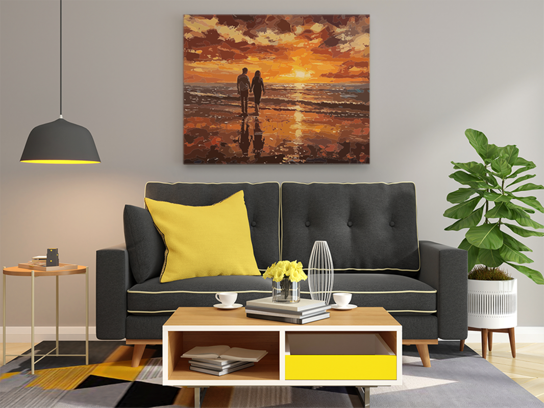 Romantic Sunset Beach Walk Landscape Paint by Numbers Kit - Image 2