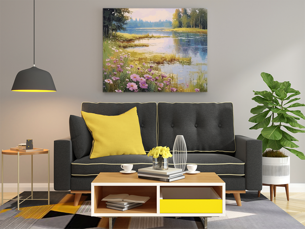 Tranquil Lakeside Flowers Paint by Numbers Kit - Image 2