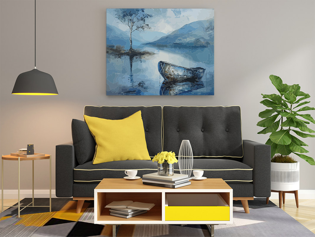 Tranquil Blue Lake & Boat Paint by Numbers Kit - Image 2