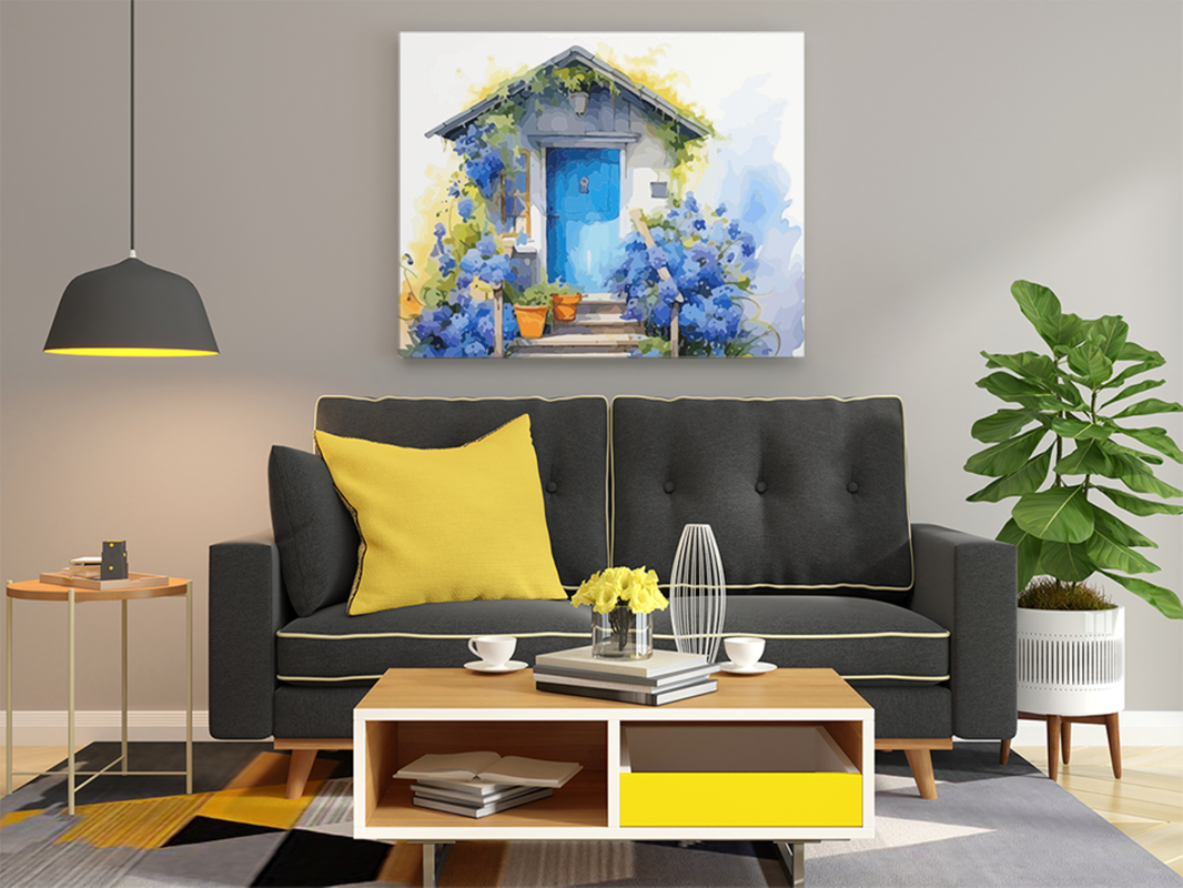 Cottage Garden with Blue Blooms Paint by Numbers Kit - Image 2