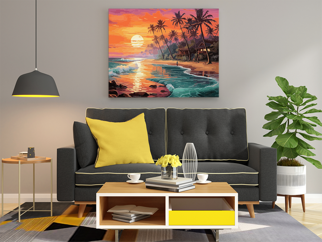 Tropical Sunset Paradise Landscape Paint by Numbers Kit - Image 2