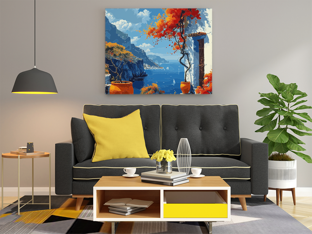 Mediterranean Coastal Home Escape Paint by Numbers Kit - Image 2