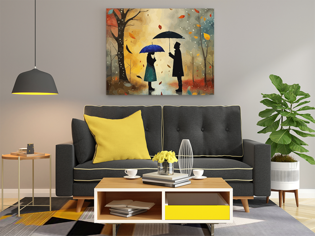 Lovers Under Umbrella: Autumn Romance Paint by Numbers Kit - Image 2