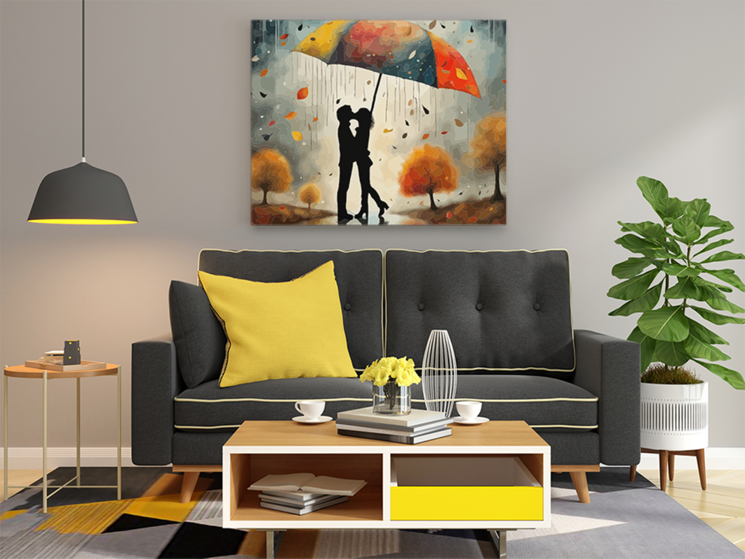 Romantic Kiss Under Umbrella: Autumn Love Paint by Numbers Kit - Image 2