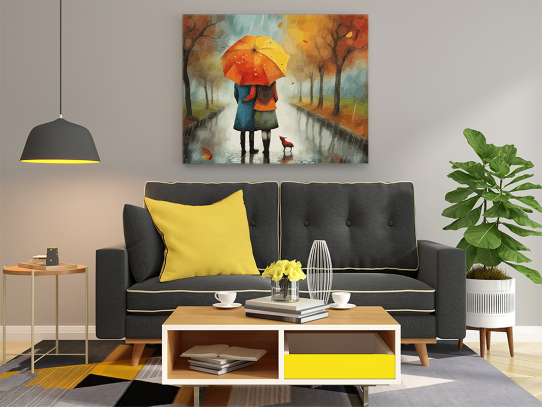 Cozy Walk in the Rain: Autumn Companions Paint by Numbers Kit - Image 2