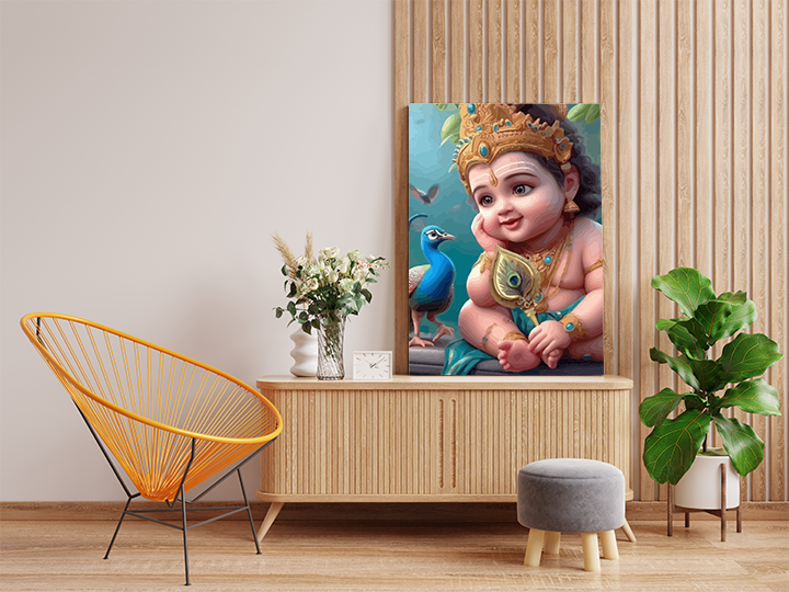 Innocent Joy: Bal Krishna with Peacock Paint by Numbers Kit - Image 2