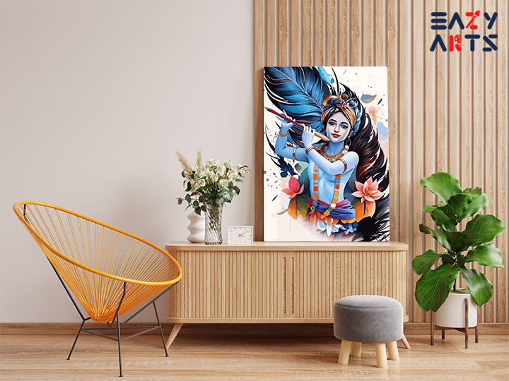 Artistic Bliss: Modern Krishna with Flute Paint by Numbers Kit - Image 2