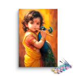 Child Krishna with Flute and Peacock Paint by Numbers Kit