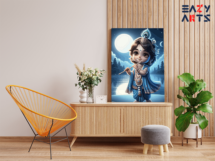 Moonlit Melody: Baby Krishna Playing Flute Paint by Numbers Kit - Image 2