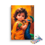 Divine Childhood: Little Krishna with Flute and Peacock Paint by Numbers Kit
