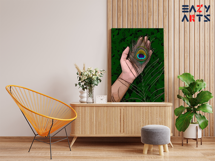 Graceful Feather: Krishnaβs Peacock Feather in Hand Paint by Numbers Kit - Image 2