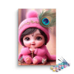 Adorable Krishna: Baby Krishna in Pink with Peacock Feather Paint by Numbers Kit