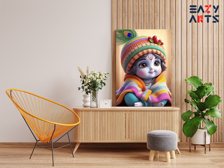 Cuddly Krishna: Baby Krishna in Colorful Blanket Paint by Numbers Kit - Image 2