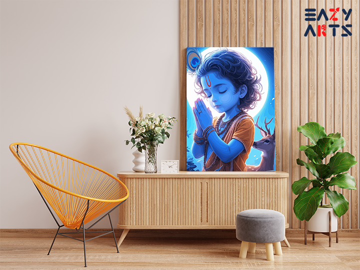Moonlit Devotion: Baby Krishna in Prayer Paint by Numbers Kit - Image 2