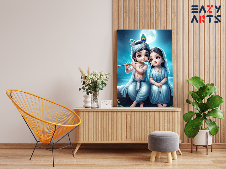 Heavenly Harmony: Baby Krishna and Radha Under the Moon Paint by Numbers Kit - Image 2