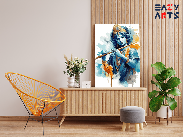 Divine Melody: Krishna Playing the Flute Painting Paint by Numbers Kit - Image 2