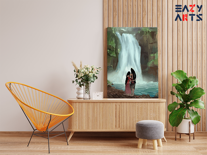 Shiva and Parvati by the Waterfall Paint by Numbers Kit - Image 2