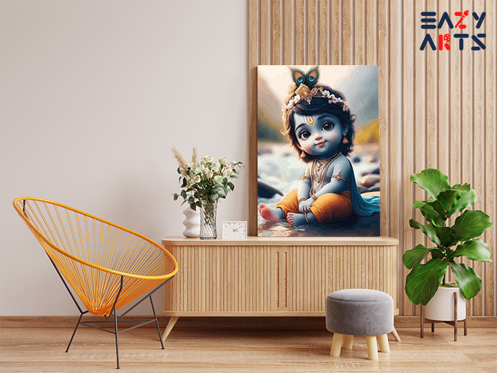Charming Krishna: Baby Krishna by the River Paint by Numbers Kit - Image 2