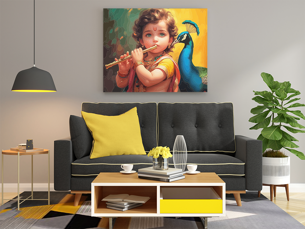Little Krishna with Flute and Peacock Paint by Numbers Kit - Image 2
