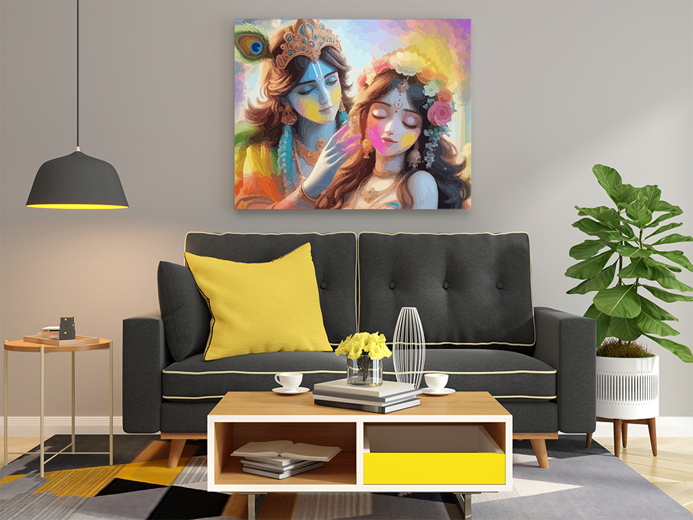 Krishna and Radha in a Colorful Celebration Paint by Numbers Kit - Image 2