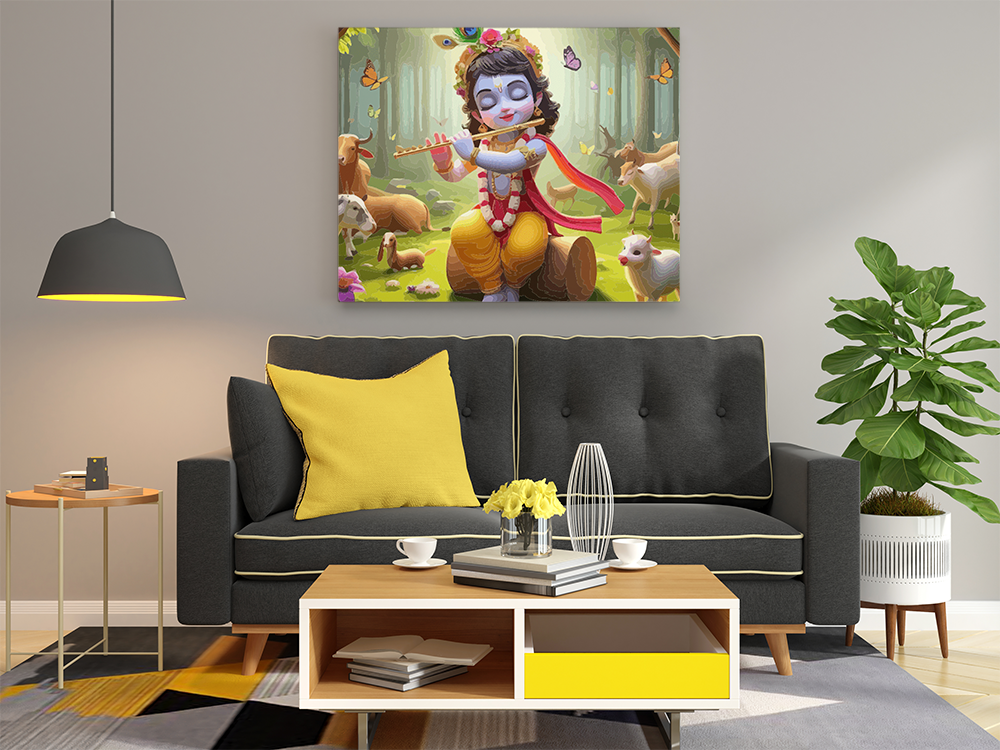 Flute-Playing Krishna in Vrindavan Paint by Numbers Kit - Image 2