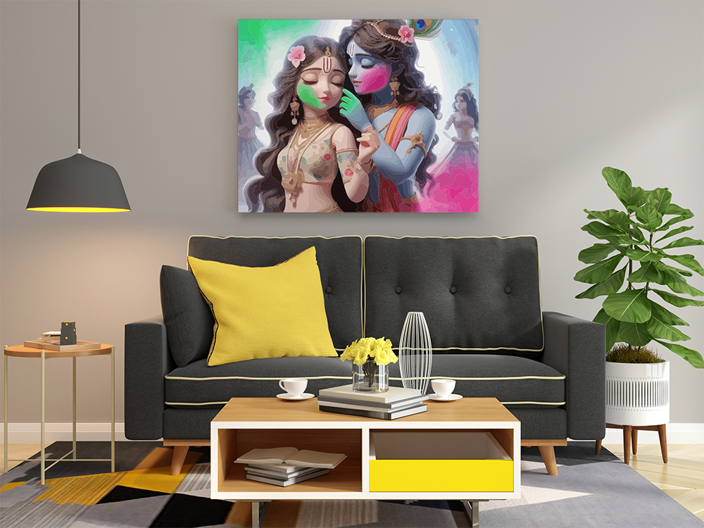 Divine Love: Krishna and Radha Holi Celebration Paint by Numbers Kit - Image 2