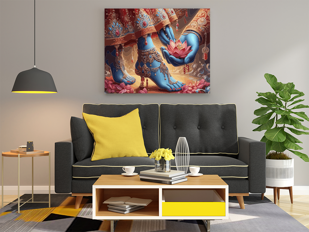 Sacred Lotus Offering: Radha and Krishna's Divine Connection - Paint by Numbers Kit - Image 2