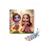 Playful Holi Celebration: Krishna and Radha in Their Childhood - Paint by Numbers Kit