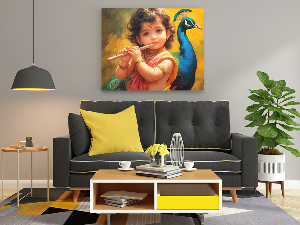 Divine Melody: Little Krishna with Peacock - Paint by Numbers Kit - Image 2