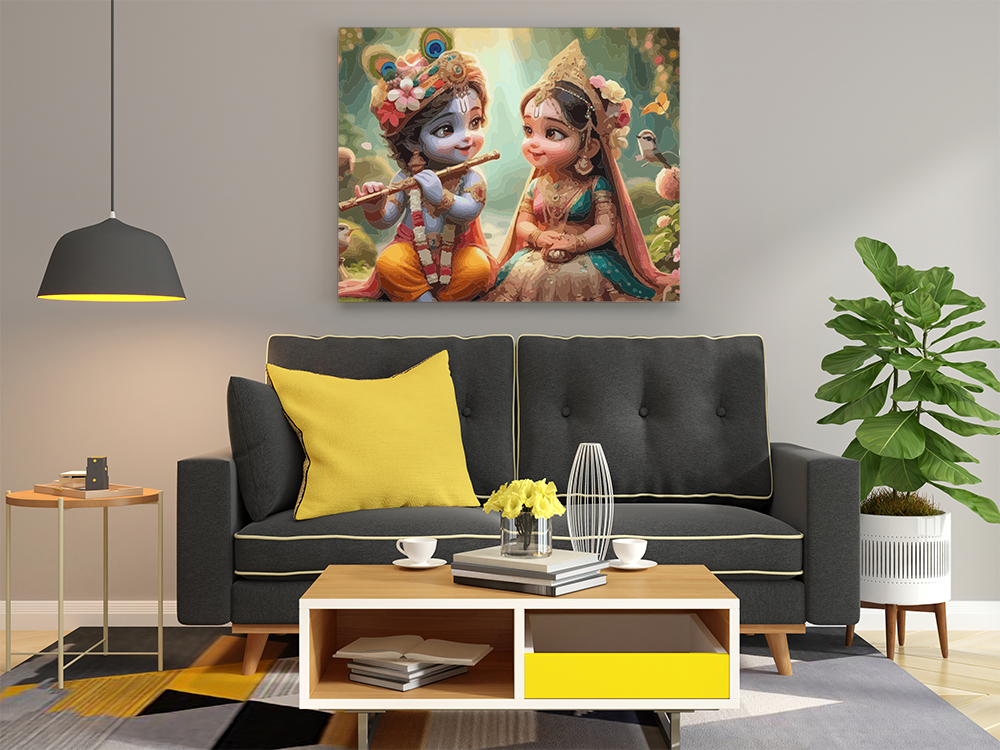 Divine Melody: Krishna and Radha in Childhood - Paint by Numbers Kit - Image 2