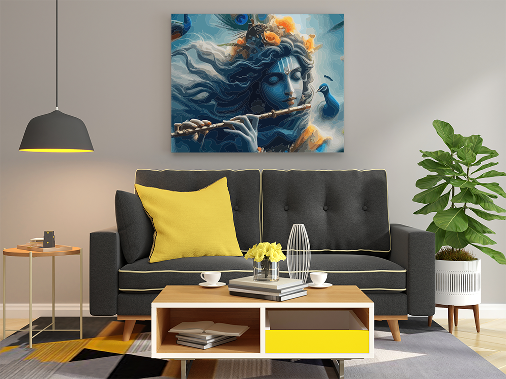 Divine Harmony: Krishna's Flute in the Mystical Breeze - Paint by Numbers Kit - Image 2