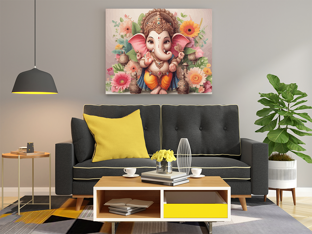 Divine Beginnings: Lord Ganesha with Floral Garland - Paint by Numbers Kit - Image 2