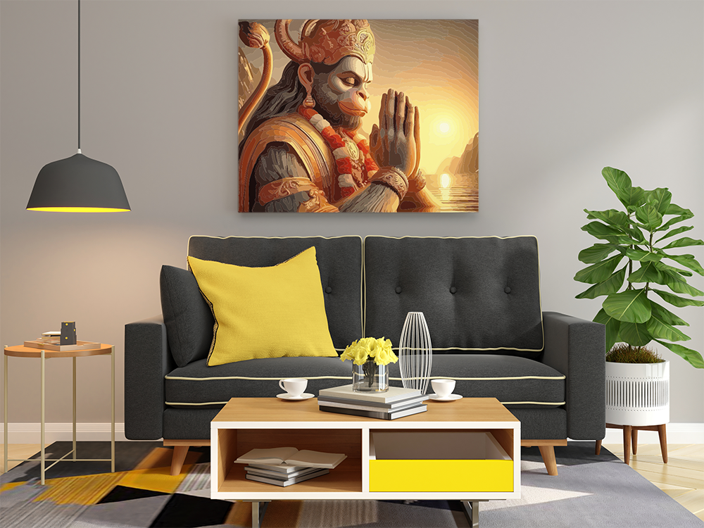 Serenity of Devotion: Hanuman in Prayers - Paint by Numbers Kit - Image 2