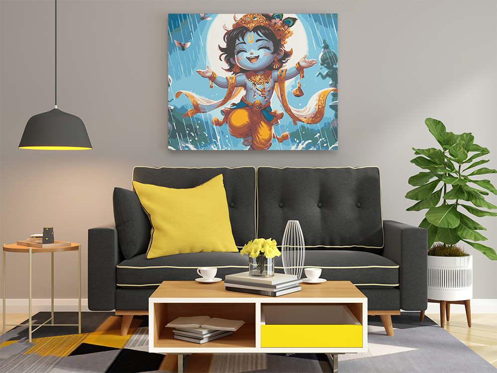 Joyful Krishna in the Rain - Paint by Numbers Kit - Image 2