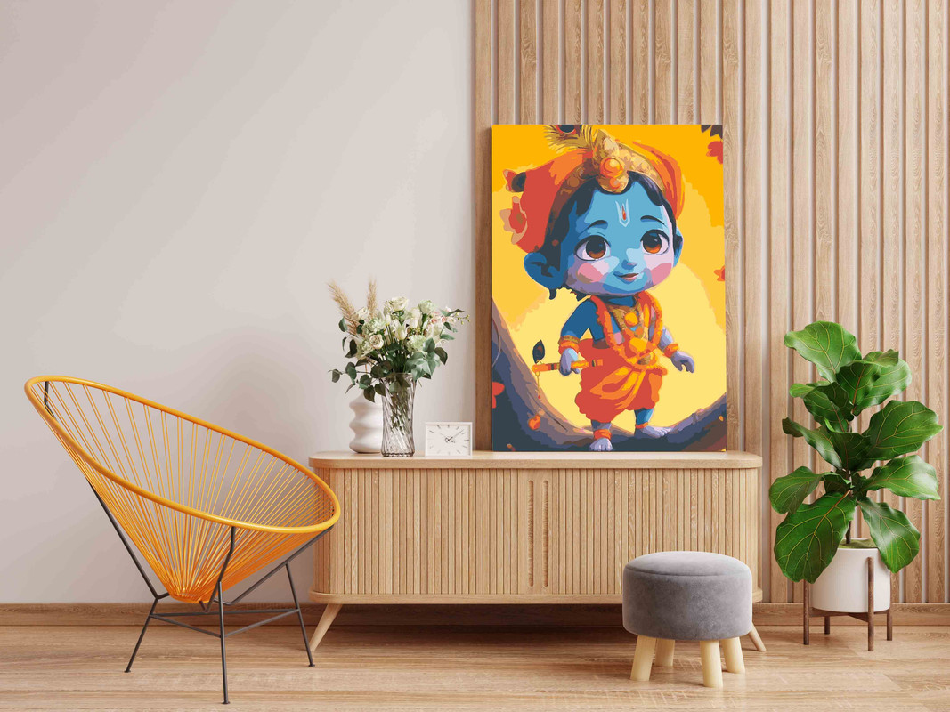 Playful Krishna in Orange Paint by Numbers Kit - Image 2
