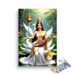 Goddess Saraswati with Veena and Swans Paint by Numbers Kit