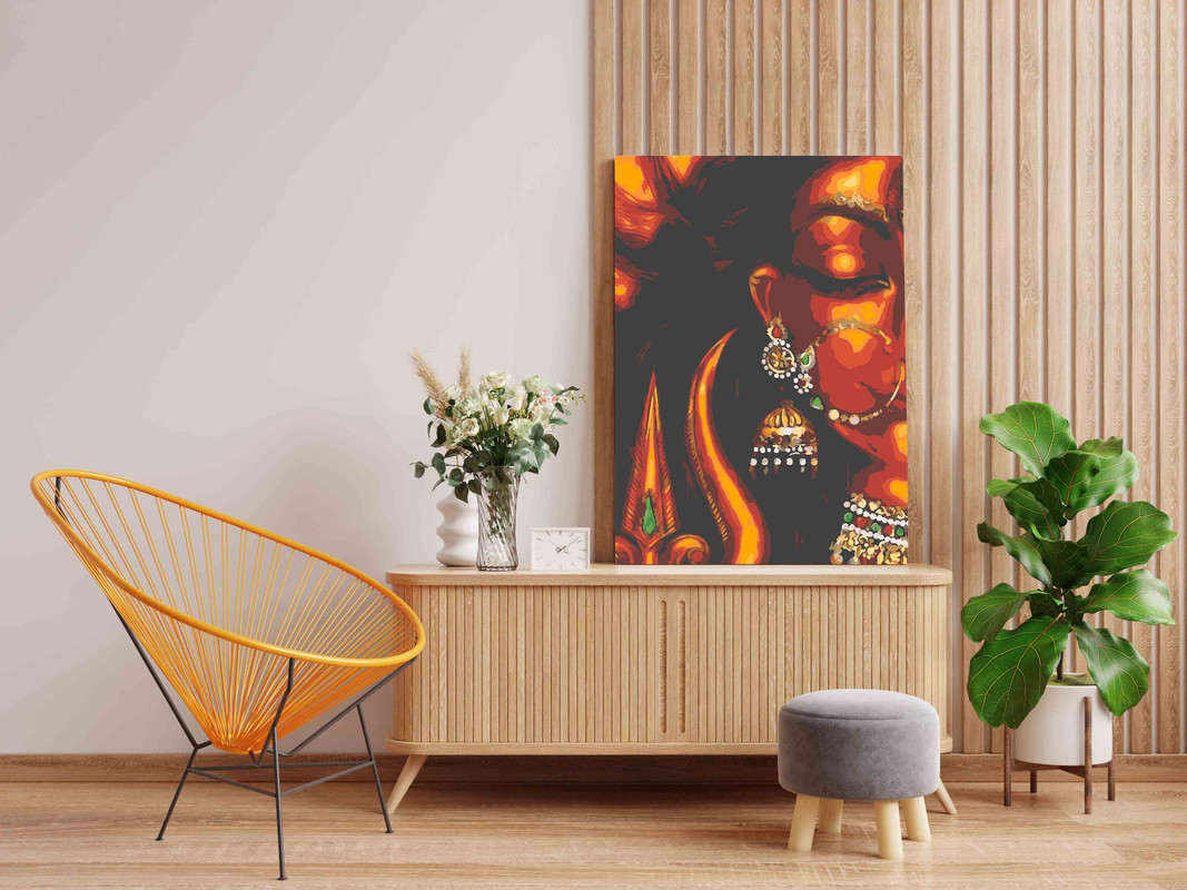 Fiery Divine Shakti Face with Trishul Paint by Numbers Kit - Image 2