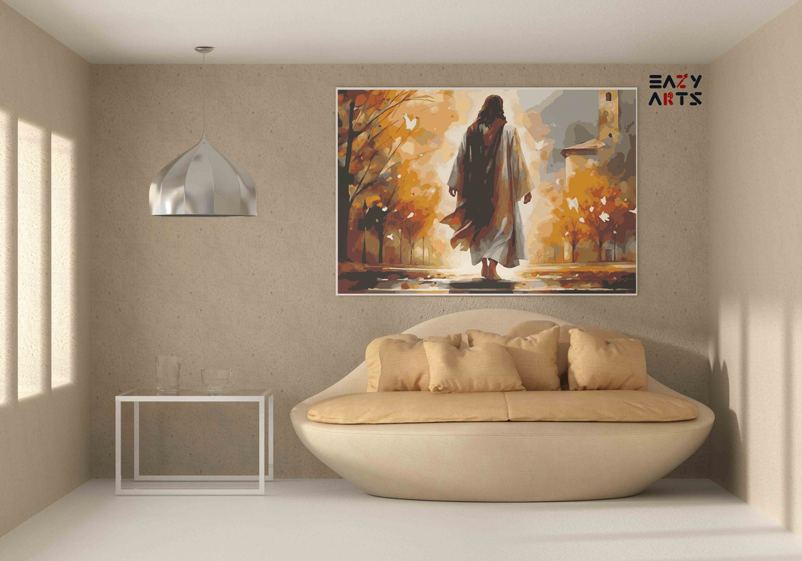 Jesus Walking in Light Paint by Numbers Kit - Image 2