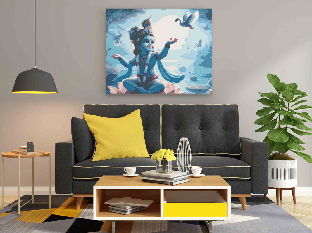 Joyful Baby Krishna with Swans Paint by Numbers Kit - Image 2