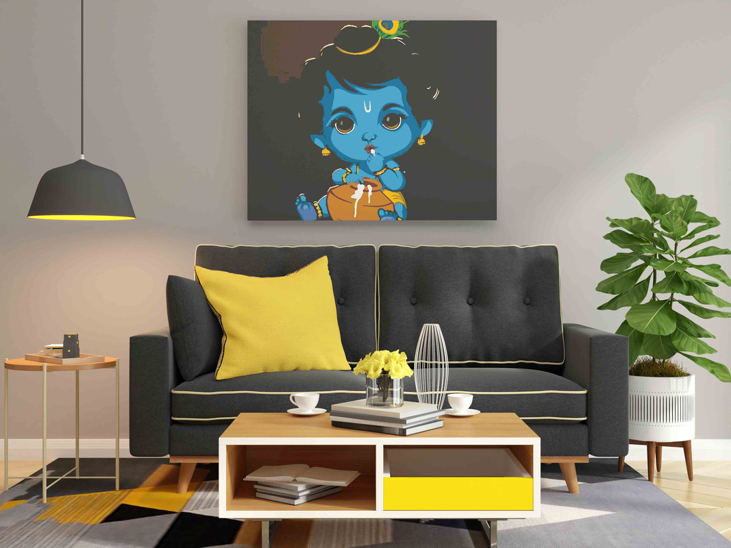 Cute Makhan Chor Baby Krishna Paint by Numbers Kit - Image 2