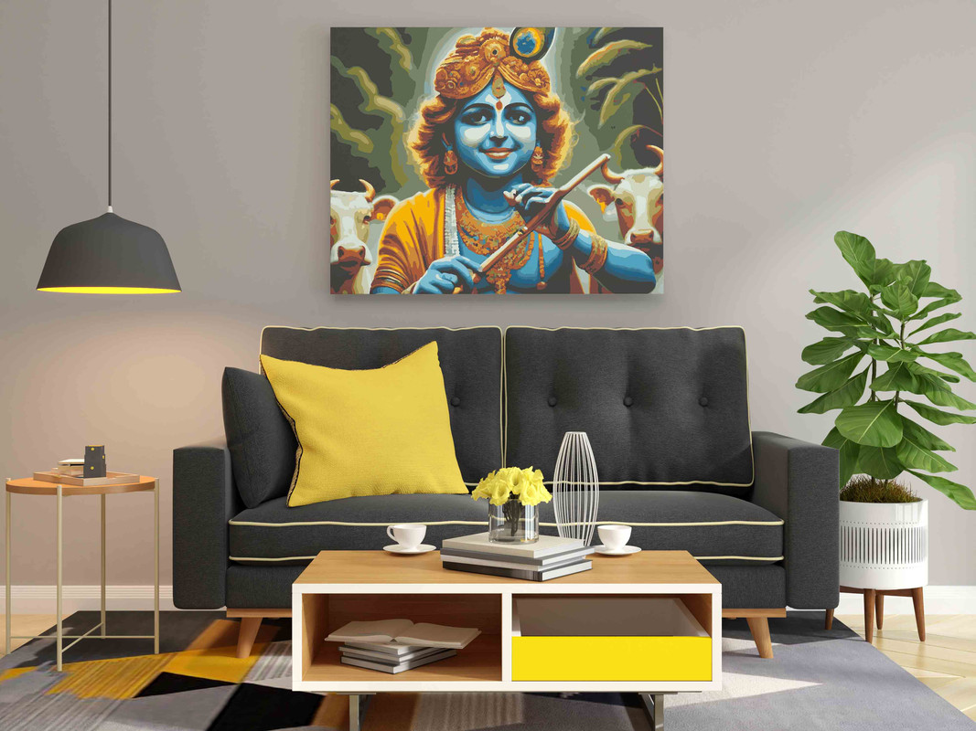 Flute Krishna with Cows Paint by Numbers Kit - Image 2