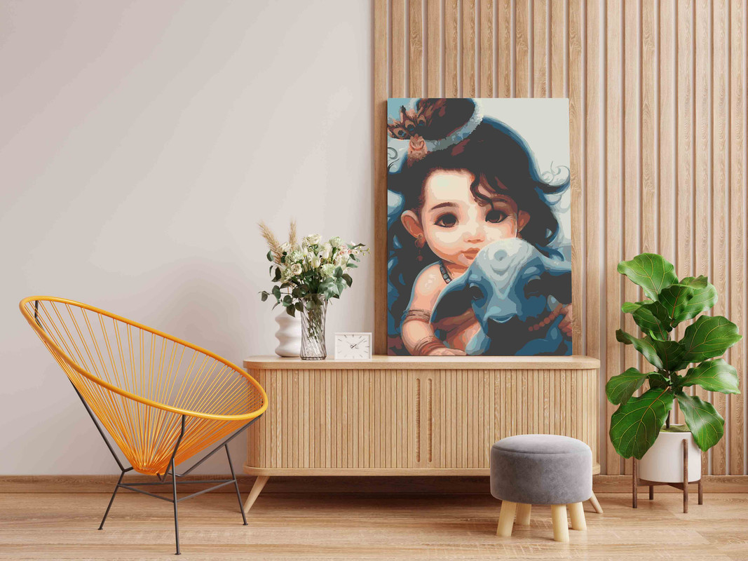 Baby Krishna with Calf Paint by Numbers Kit - Image 2