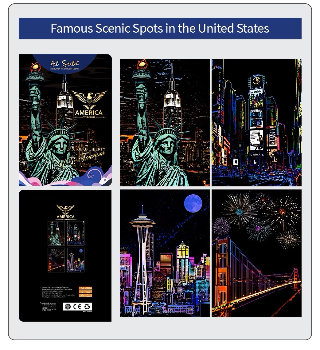 Famous US Landmarks Scratch Painting Kit β Statue of Liberty, Times Square & More - Image 2