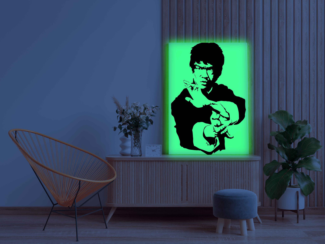 Bruce Lee Canvas DIY Painting β Glow in the Dark Kit for Martial Arts Fans | Eazy Arts DIY Art Set with Brushes, Glow Paint & Black Paint (Blue/Cyan/Green Glow Options) - Image 3